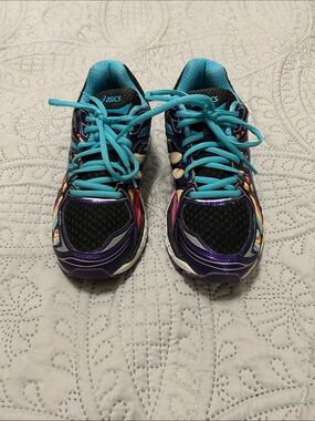 ASICS Women's Black Running Shoes with Turquoise Laces and Multicolor Accents